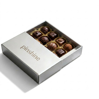Boîte cadeau de luxe pour chocolats truffes et pralines, avec logo personnalisé, faible MOQ, en papier métallisé argenté, avec couvercle coulissant