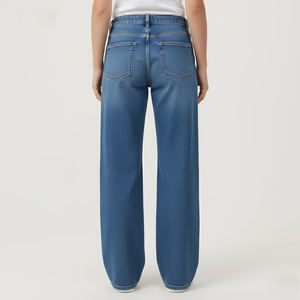 Glory Quality Women's Cotton 2025 <b>White</b> Relaxed <b>Wide</b> Jeans Breathable Customized Logo Design Women Denim <b>Pant</b> Women's Jeans - Product Image 2