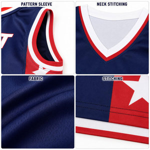 Ensemble de maillots de basketball personnalisés 2026 sublimés bleu, rouge, blanc, étoiles, col en V, sans manches, anti-humidité, coupe athlétique pour hommes - Product Image 6
