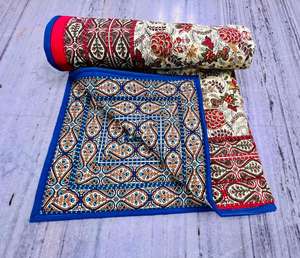 Jaipuri Cotton Handmade Floral <b>Quilt</b> Razai Bedspread Comforter <b>Indian</b> Jaipuri Block Print <b>Quilt</b> Printed Reversible Razai - Product Image 3