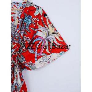 Caftán de Mujer 100% Algodón con Estampado Floral, Vestido Casual Coreano con Mangas para Dormir, Usar en la Playa, Bikini Ligero y Natural - Product Image 4