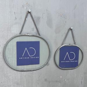 Cadre photo en fer/verre de forme ovale, cadre photo suspendu avec finition grise, modèle Pf317 ab - Product Image 5