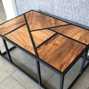 Meubles de salon industriels modernes faits à la main Table basse en bois de fer avec design géométrique Meubles de maison décoratifs portables - Product Image 2