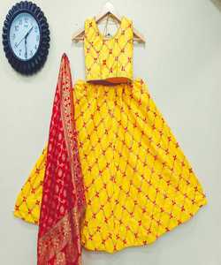 Best Collection New Arrival Latest Fashion Yellow Printed Work Women Lehenga Choli Ready Wear <b>Viscose</b> <b>Fabric</b> Wholesale Price - Product Image 1