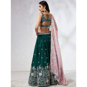 Trendmalls Lehenga Choli pour femme, coupe trapèze, imprimé floral, dupatta en mousseline, broderie en satin, écologique, taille naturelle, respirant - Product Image 5