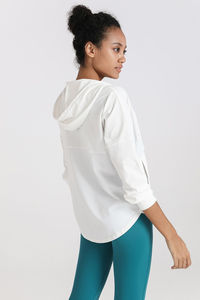 Sudadera con Capucha 100% Algodón Blanca para Mujer, Protección UV, Cierre Completo, Antiarrugas y Transpirable, Sudadera con Cremallera para Gimnasio - Product Image 4