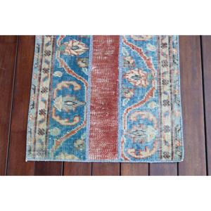 Alfombra Turca de 1.7x3.8 pies, Alfombra Pequeña Vintage, Alfombra Azul Sólida - Product Image 5