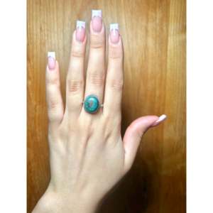 Navajo Handmade Boho Style Blue <b>Moon</b> Turquoise Gemstone <b>Ring</b> Size 7.75 Fine Sterling Silver Everyday Wear Marquise Shape - Product Image 5