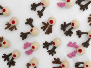 Cabeza de Reno de fieltro de 3cm para adorno de árbol de Navidad puramente fieltro a mano por la lana NZ ecológica de los artesanos nepaleses - Product Image 3