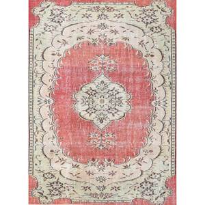 Alfombra de Lana Anudada a Mano de Gran Tamaño, Diseño de Medallón Rojo y Naranja, para Hogar y Sala de Estar, Alfombra Rectangular para Pasillo - Pae-2850 - Product Image 1