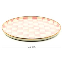 Assiette de service en acier inoxydable Meena MS style campagnard, peinte à la main, motif à carreaux vert et blanc, finition brillante, écologique