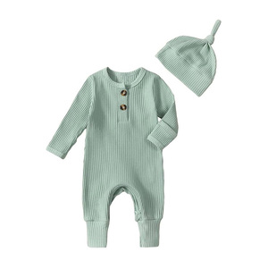 Ensemble de vêtements pour bébé en coton biologique certifié Vêtements pour bébé nouveau-né Combinaison barboteuse en coton biologique Style chaud 100% Coton uni pour bébé - Product Image 2