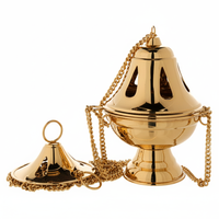Thurible en laiton durable, élégant, idéal pour la prière en église, encensoir catholique, brûleur d'encens aromatique avec bateau