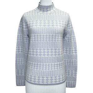 Pull décontracté pour femme en laine mérinos tricoté à carreaux, col roulé épais, anti-plis, respirant, motif rose sur le devant, idéal pour l'hiver et le ski - Product Image 1