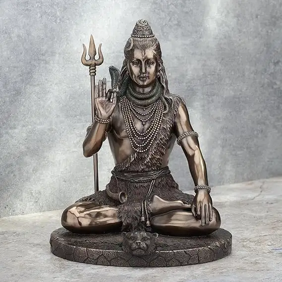 Diseño Señor Shiva en pose de meditación Dios hindú resina fundida en frío acabado de bronce antiguo estatua escultura