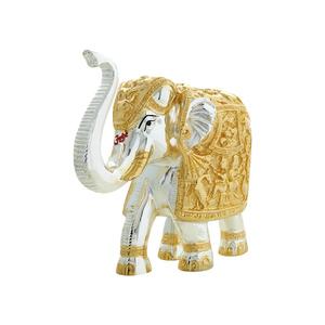 Sculpture d'éléphant en métal antique plaqué argent, style moderne traditionnel, conçue pour le Vastu, le temple domestique, l'énergie spirituelle, le coffre, les fêtes - Product Image 2