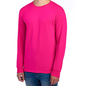 T-shirt à manches longues de haute qualité pour hommes 100% coton Vêtements unis Mode Chemises pour hommes respirantes à col rond à manches longues - Product Image 1