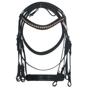 La mejor calidad Patente de la mejor calidad Weymouth Riendas dobles Brida de cuero con cadena de cristal de 8mm Banda para la frente Para la venta Forma India... - Product Image 1