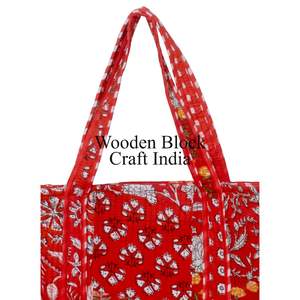 Bolsa de Mano de Algodón Estampada Personalizada, Bolsos de Hombro de Diseñador Indio Populares para Mujer, Bolsos de Mano de Algodón Acolchado con Estampado Floral para Mujer - Product Image 3