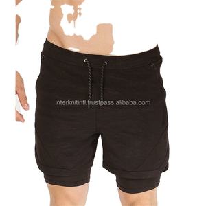 Shorts d'entraînement d'été pour hommes 100% coton, décontractés, séchage rapide, double couche, pour la gym, le jogging, le fitness et l'entraînement tactique, avec doublure intégrée - Product Image 5