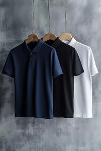 Polo unisexe de haute qualité, couleur unie, vêtement de travail avec broderie de logo personnalisé, tricoté en fil teint pour hommes - Product Image 5