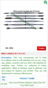 Ensemble de 6 outils de cire GS 484 Steel Carver pour sculpteur de bijoux pour outils de bijoux - Product Image 2