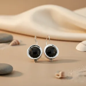 Boucles d'oreilles pendantes vintage pour femmes, bijoux fantaisie, argent, pierre précieuse noire, diamant, agate, rubis, perle, 100% or rose jaune - Product Image 2