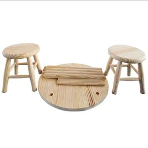 WELL HOME Ensemble de meubles pour enfants en bois de pin rond, table et 2 tabourets pour enfants - Product Image 4