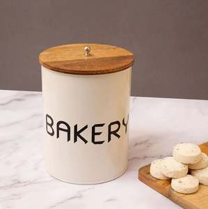 Bote de Metal con tapa de madera, diseño único clásico para almacenamiento de alimentos secos, utensilios de cocina, hotel, restaurante, alta calidad - Product Image 4