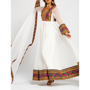 Vestidos afganos de buena calidad para Eid, nuevo vestido de mujer afgana de manga larga con bordado de cuello redondo de Color sólido de alta calidad - Product Image 1