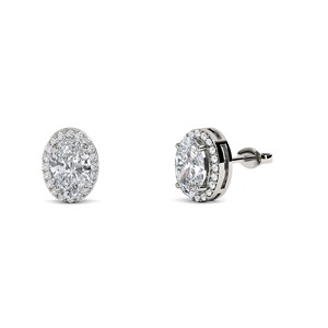 Boucles d'oreilles ovales à halo unique avec diamant de 1,00 carat cultivé en laboratoire, en platine, cadeau d'anniversaire de mariage - Product Image 3
