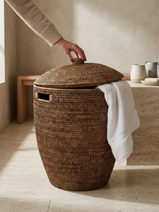 Grand panier à linge rond en rotin naturel, écologique, moderne et multifonctionnel - Product Image 5