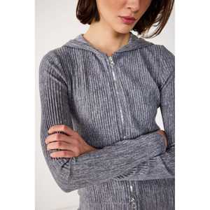 Casual Zippered Hooded <b>Cardigan</b> with <b>Lace</b> Decoration Crocheted Print and Solid Weaving for Autumn and Winter Seasons - Product Image 2