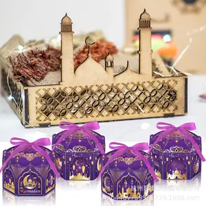 Altıgen şekilli ramazan kağıt ambalaj çikolata hediye kutusu teşekkür ederim Eid Mubarak misafirler için hediye çantası ay yıldız şeker kutuları