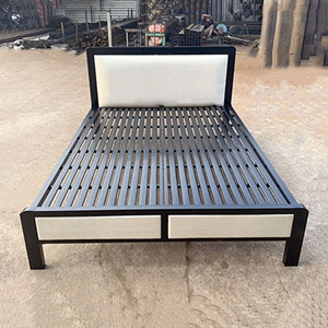Lit Queen-Size 1,6 m en fer, cadre en acier inoxydable, design de qualité supérieure, tête de lit réglable et durable, non pliable, pour la maison et l'hôtel - Product Image 1