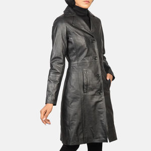 Manteau long en cuir de mouton tricoté pour femme, tendance vintage, vente chaude, avec logo sur le devant, chauffant et coupe-vent - Product Image 3
