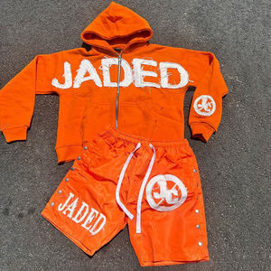 Parches bordados desgastados personalizados, traje de Jogger de nailon y algodón, sudaderas con capucha de gran tamaño, conjunto de pantalones cortos, chándales para hombres - Product Image 3