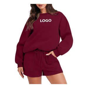 Conjunto de pantalones cortos de mujer ajustados Conjunto de sudadera y pantalones cortos de cuello redondo de nuevo diseño informal para mujer - Product Image 6