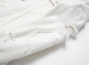 Veste de sport blanche décontractée pour hommes Veste en jean imperméable vintage personnalisable en polyester tricoté en gros Veste en jean - Product Image 4