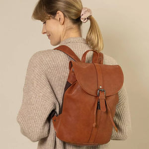 Genuine Buffalo Leather <b>Rucksack</b> RFID Designer Panelled Multipurpose <b>Travel</b> Laptop Backpack Zipper Brown for College Office Use - Product Image 6