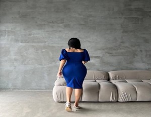 Meilleure Qualité Bleu Menthe Moderne Couleurs Élégantes Crêpe 2S 2M 2L Robes Vêtements pour Femmes - Product Image 2