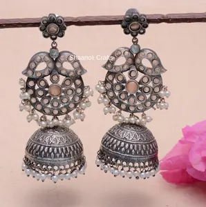 नई आगमन दस्तकारी बड़ा Jhumka कान की बाली हल्के वजन के लिए भारतीय जातीय गहने महिलाओं