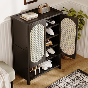Scarpiera Multistrato <span class=keywords><strong>in</strong></span> <span class=keywords><strong>Bambù</strong></span> con Design Ventilato, Organizzatore Nero per Ingresso e Corridoio - Product Image 1