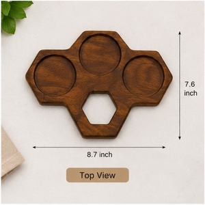 Wooden <b>Beer</b> Flight Tray 3 Glass Holder Reusable Minimalist Design Front View 8.7 Inch - Product Image 4