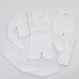 Personalizado 6 piezas acanalado Yoga Set cremallera ropa deportiva gimnasio Fitness entrenamiento sin costuras gimnasio ropa yoga Conjunto personalizado Activewear conjuntos - Product Image 4