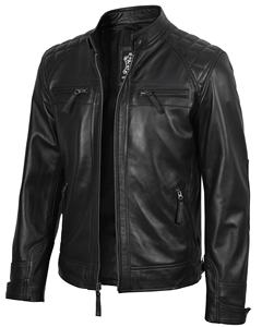 Vestes en cuir pour hommes en peau de mouton véritable enduite - Style moto Cafe Racer matelassé à fermeture éclair Streetwear - Product Image 1