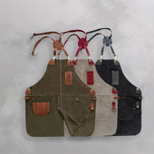 Tablier en cuir et toile personnalisable de qualité supérieure, imperméable, élégant, avec fermeture à pression, manches courtes, pour grillades, barbecue, barman, travail du bois - Product Image 6