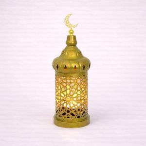 Elegant Gold Metal Crescent Top <b>Lantern</b> <b>Candle</b> Holder with Intricate Cutwork Warm Glow Decorative Accent <b>for</b> Festive Home Decor - Product Image 1