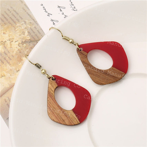 Low Price Earrings Lovely Acrylic Earrings Wooden Resin Geometric Hollow Out Drop Pendant Accessories Earrings - Product Image 4