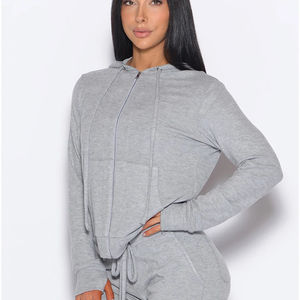 Custom Light <b>Grey</b> Women's Full Zip Sweat Hoodie Anti-Wrinkle Breathable Workout Hoodies with Front Logo for Winter Season - Product Image 1